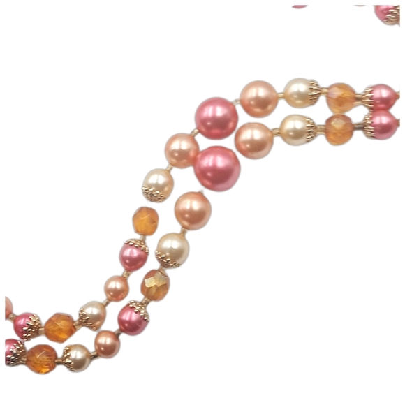 Pink & Cream Beaded Necklace with Floral Cluster Front Clasp - Picture 5 of 5